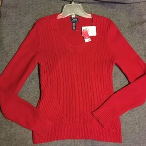 Chaps Classic sweater, Red  color, cable design Si